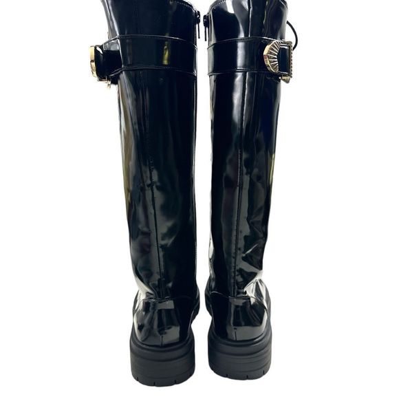 NWT GB Sky-Scraper Vegan Patent Lug Sole Platform Lace-Up Tall Boots 9.5… - Picture 5 of 10